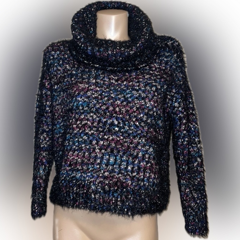 Philosophy womenโs sweater Medium 8 10 knit cowl neck chunky long sleeve black